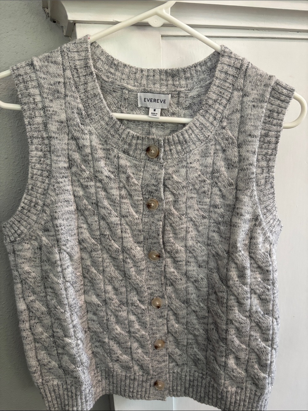 Evereve Gray Cable-Knit Button Front Sweater Vest
